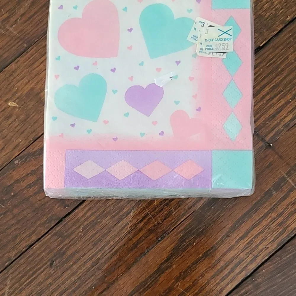 Vintage 80s Kawaii Pastel Girly Hearts Cocktail Napkins Birthday Party Pink
